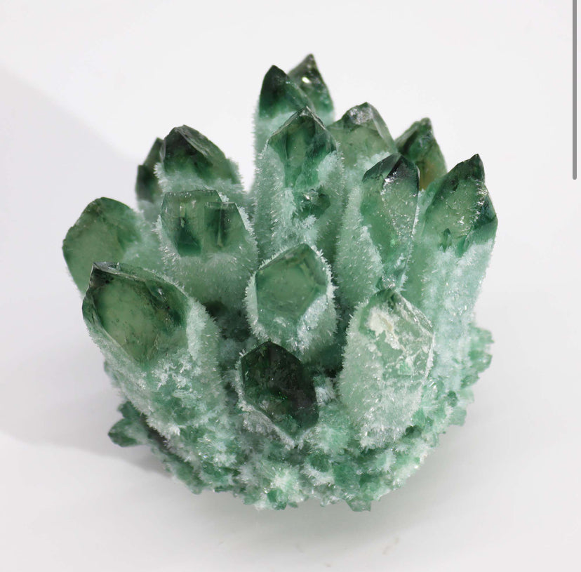 Crafted Natural Quartz Cluster - Green Ghost Quartz