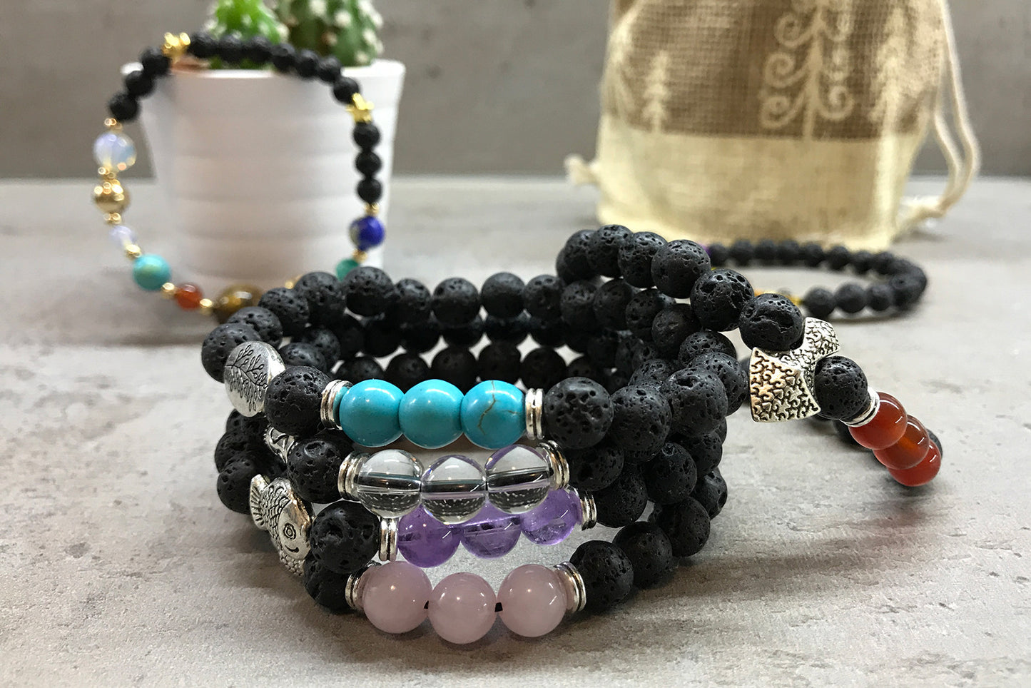 Lava Stone Bracelet - Hamsa Chakra