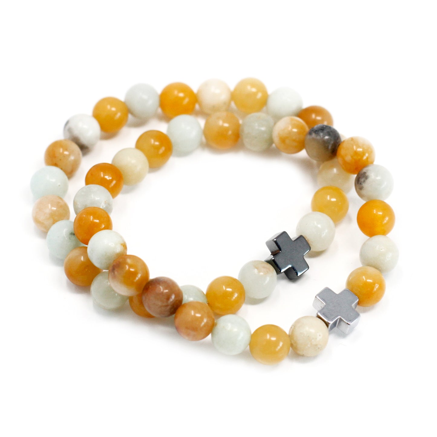 Set of 2 Gemstones Friendship Bracelets - Loyalty - Amazonite & Yellow Jasper