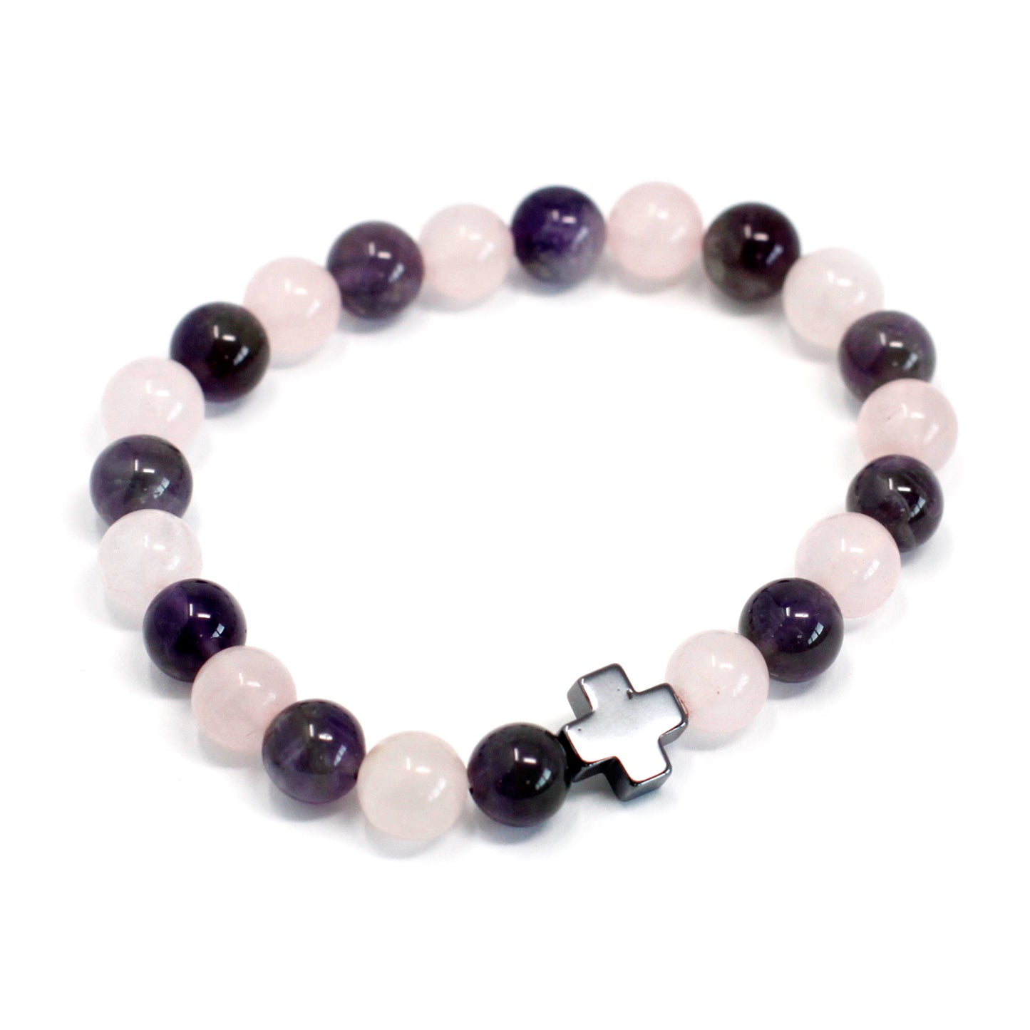 Set of 2 Gemstones Friendship Bracelets - Love - Amethyst & Rose Quartz