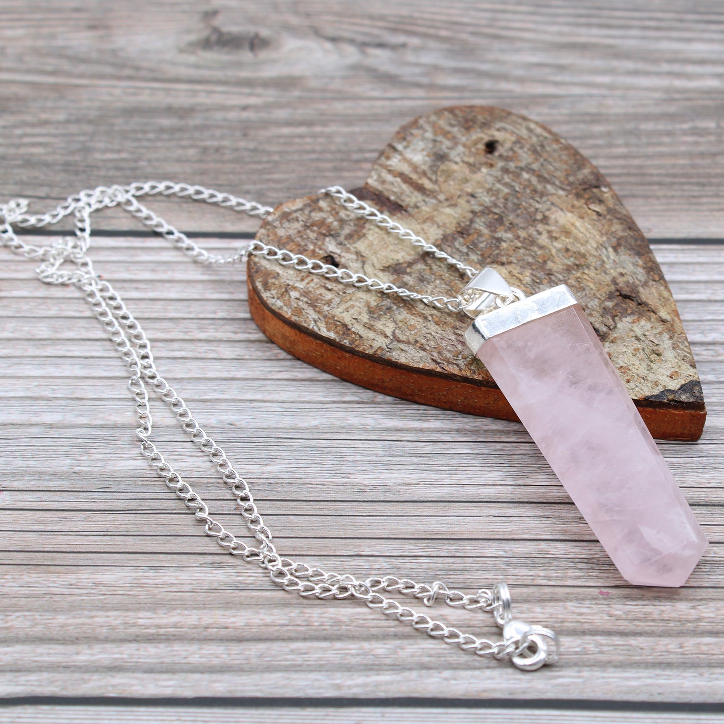 Gemstone Flat Pencil Pendant - Rose Quartz