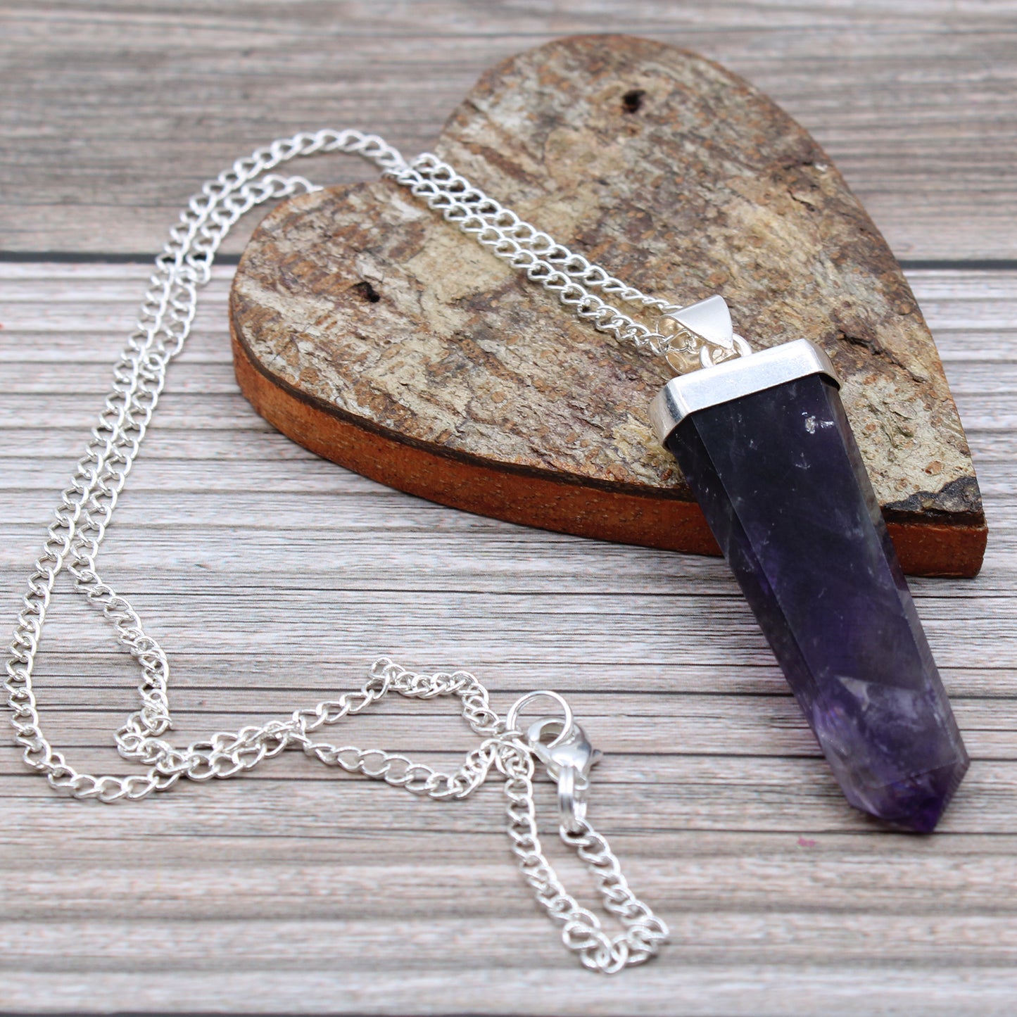 Gemstone Flat Pencil Pendant - Amethyst