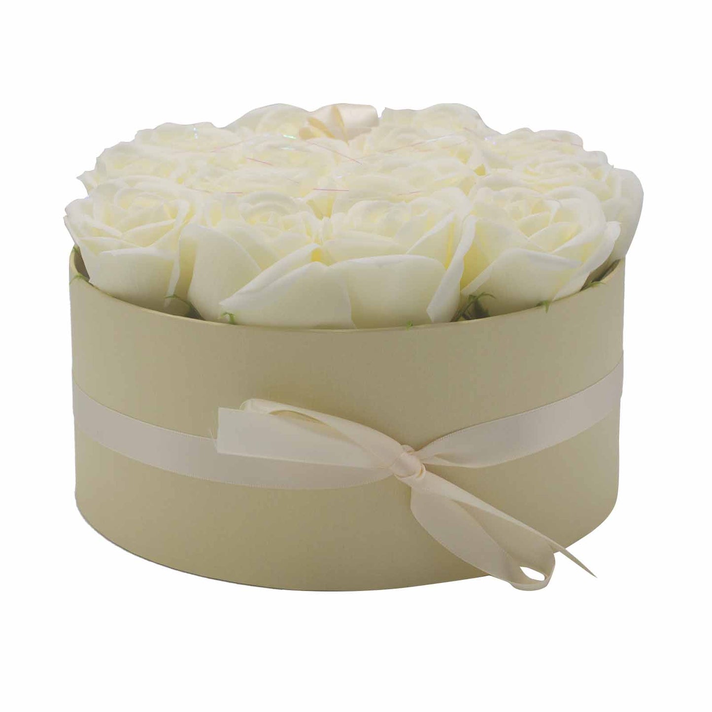 Soap Flower Gift Bouquet - 14 Cream Roses - Round