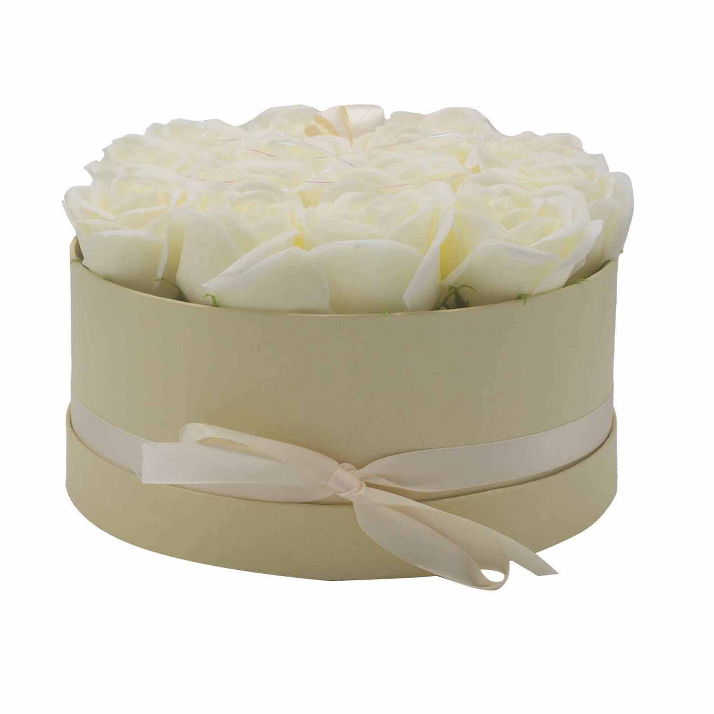 Soap Flower Gift Bouquet - 14 Cream Roses - Round