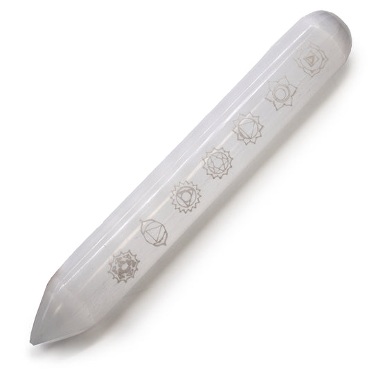 Selenite Wand - 16 cm (Point one End) 7 Chakra