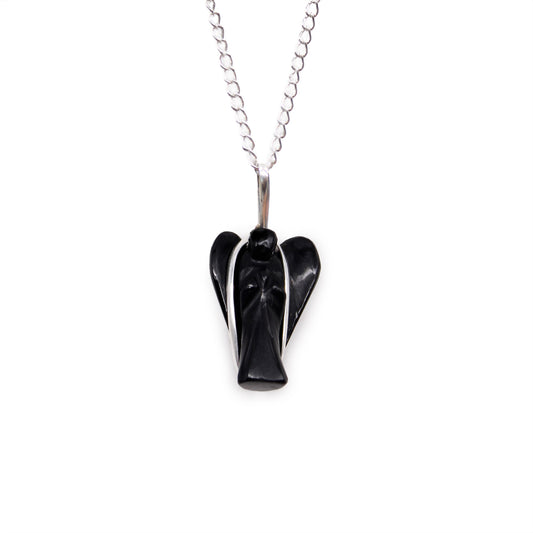 Gemstone Guardian Angel Pendant - Black Agate