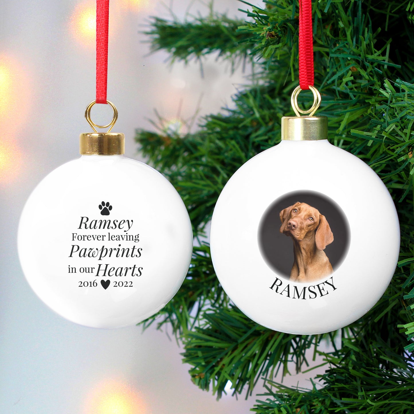 Personalised Paw Print Memorial Photo Upload Bauble