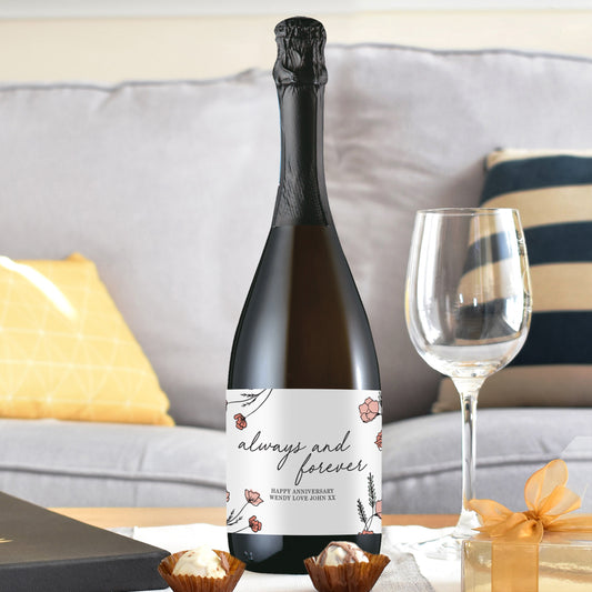 Personalised Floral Always and Forever Bottle of Prosecco