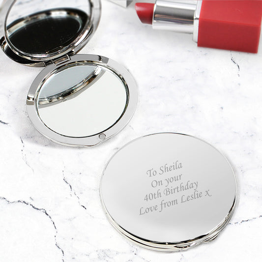 Personalised Silver Round Compact Mirror