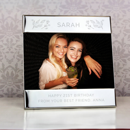 Personalised Silver Floral 6x4 Photo Frame