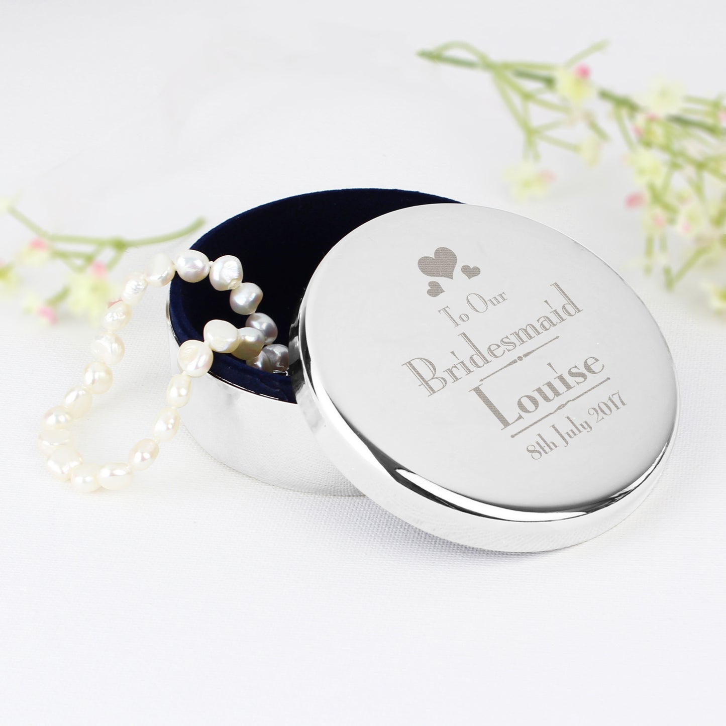 Personalised Decorative Wedding Bridesmaid Round Trinket Box