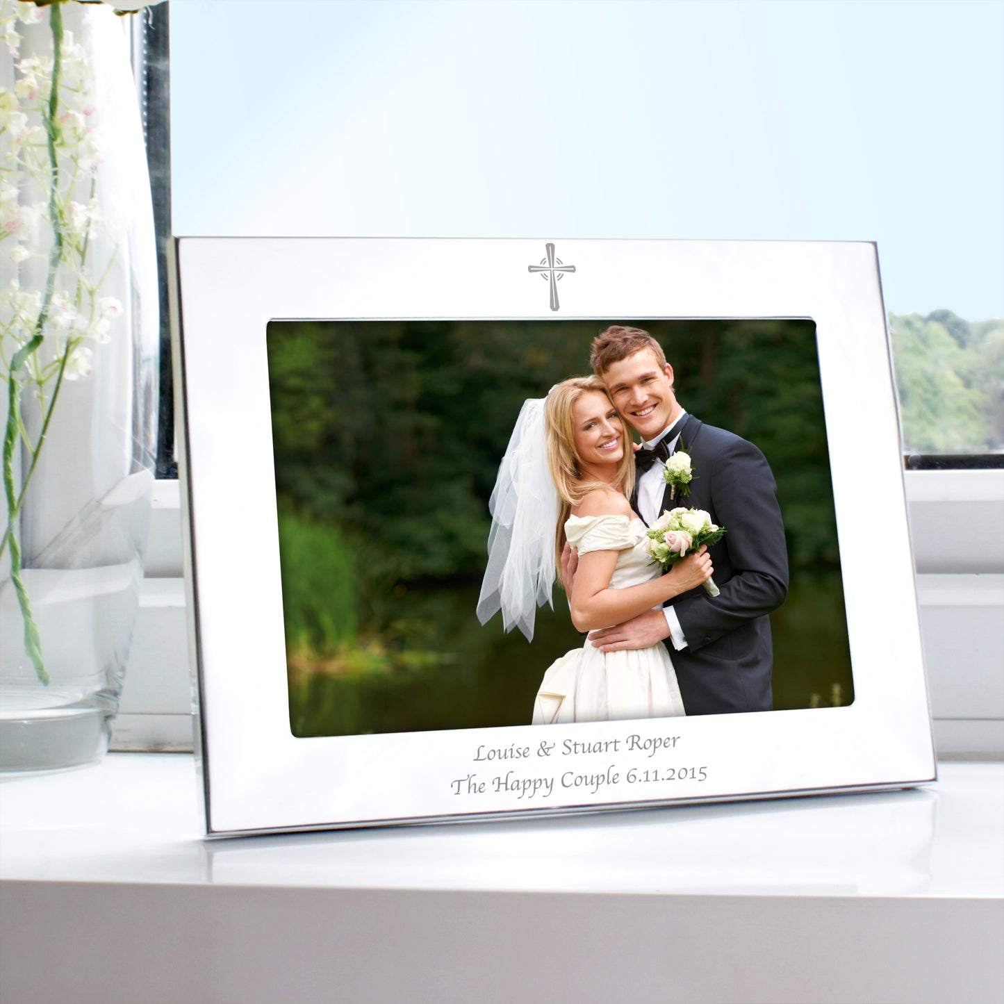 Personalised Silver 5x7 Landscape Cross Photo Frame