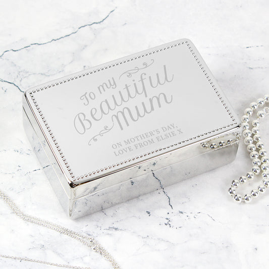 Personalised Beautiful Mum Rectangular Jewellery Box