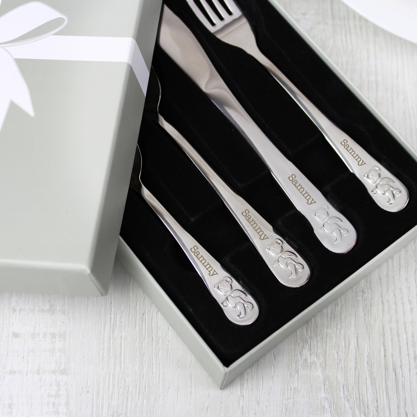 Personalised Teddy 4 Piece Embossed Cutlery Set