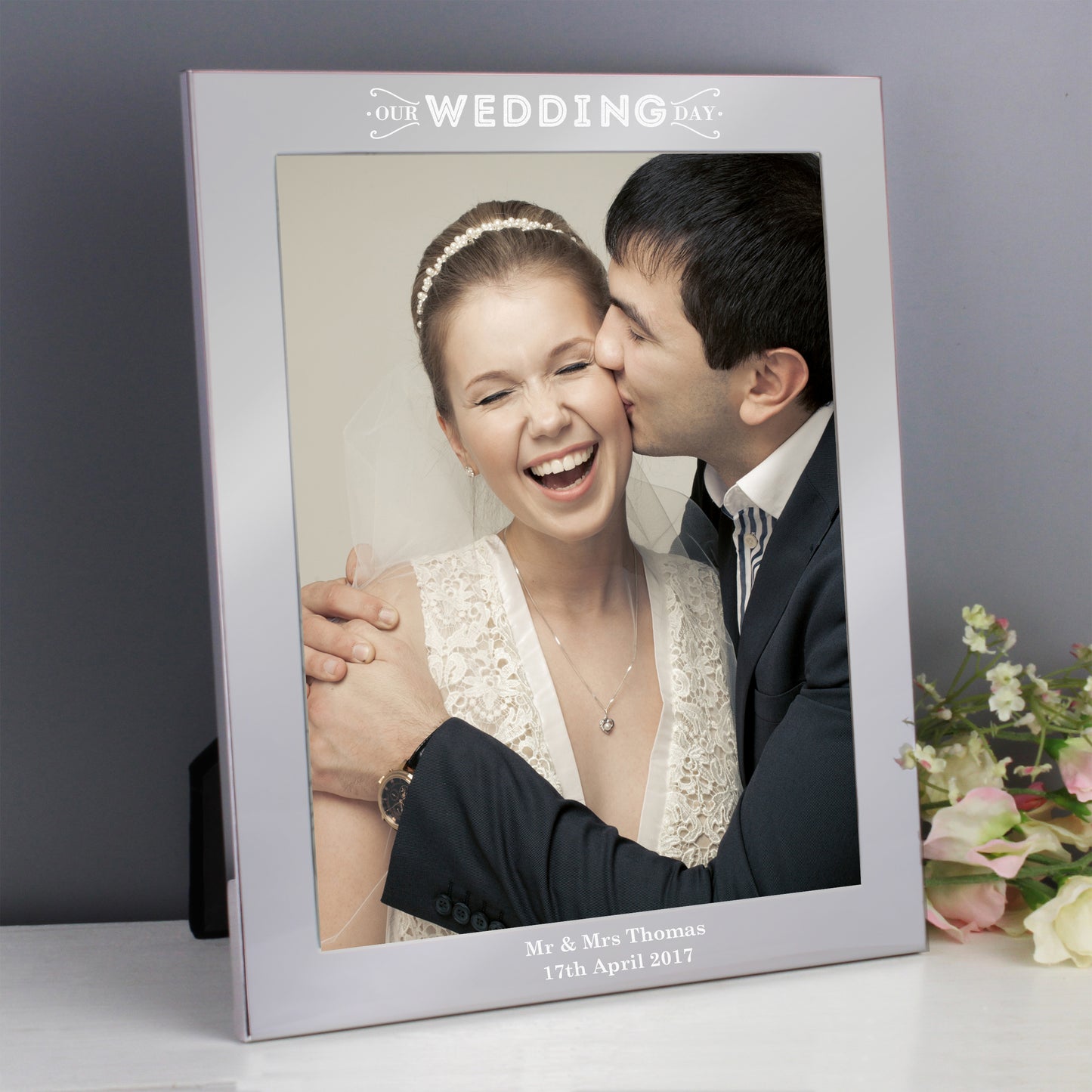 Personalised Our Wedding Day 10x8 Silver Photo Frame