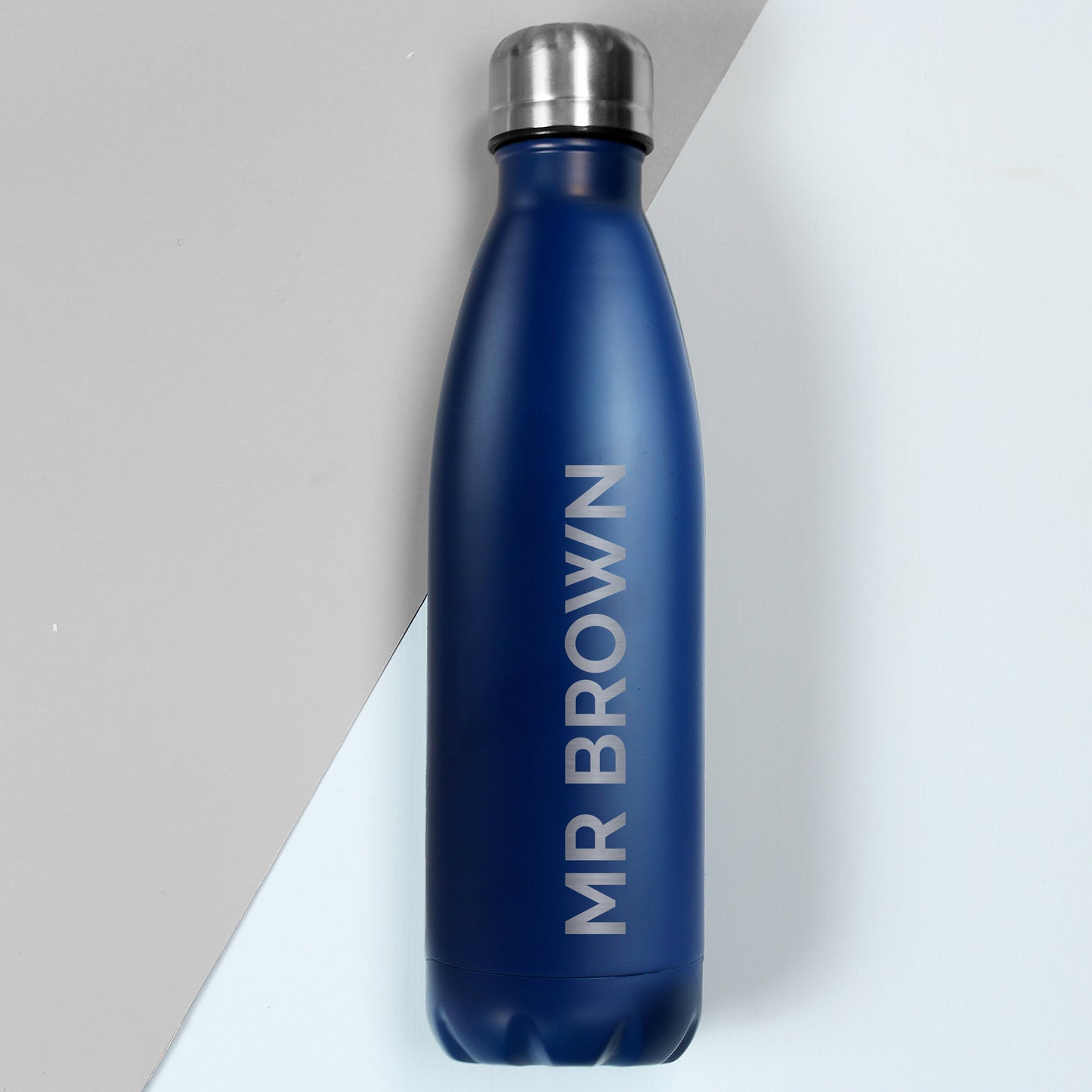 Personalised Bold Name Blue Metal Insulated Drinks Bottle