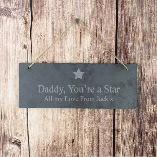 Personalised Star Motif Hanging Slate Plaque