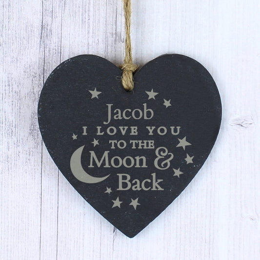 Personalised To the Moon and Back... Slate Heart Decoration