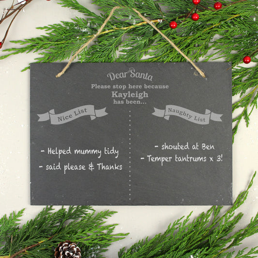 Personalised Christmas Naughty & Nice Hanging Large Slate Sign