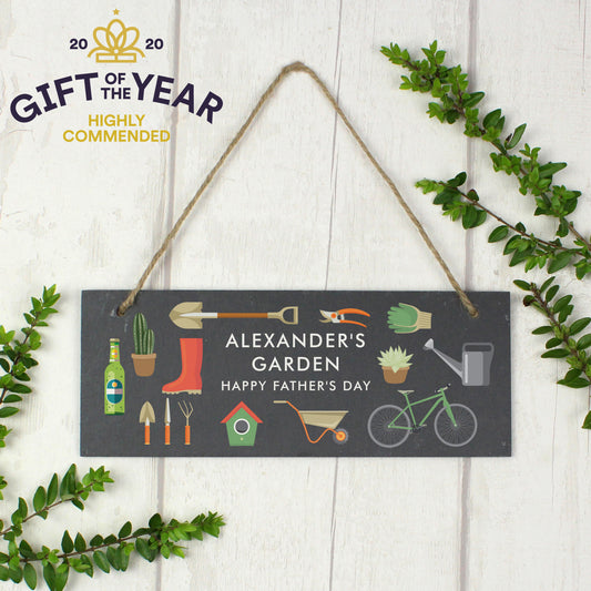 Personalised Garden Printed Hanging Slate Plaque