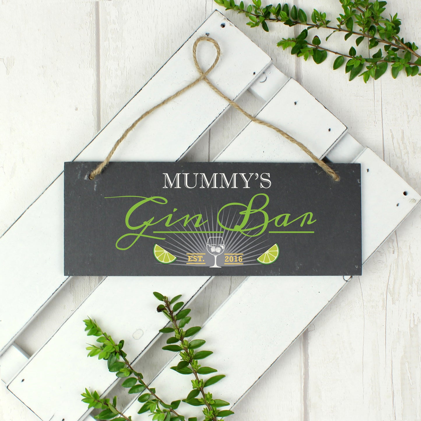 Personalised ""Gin Bar"" Printed Hanging Slate Plaque