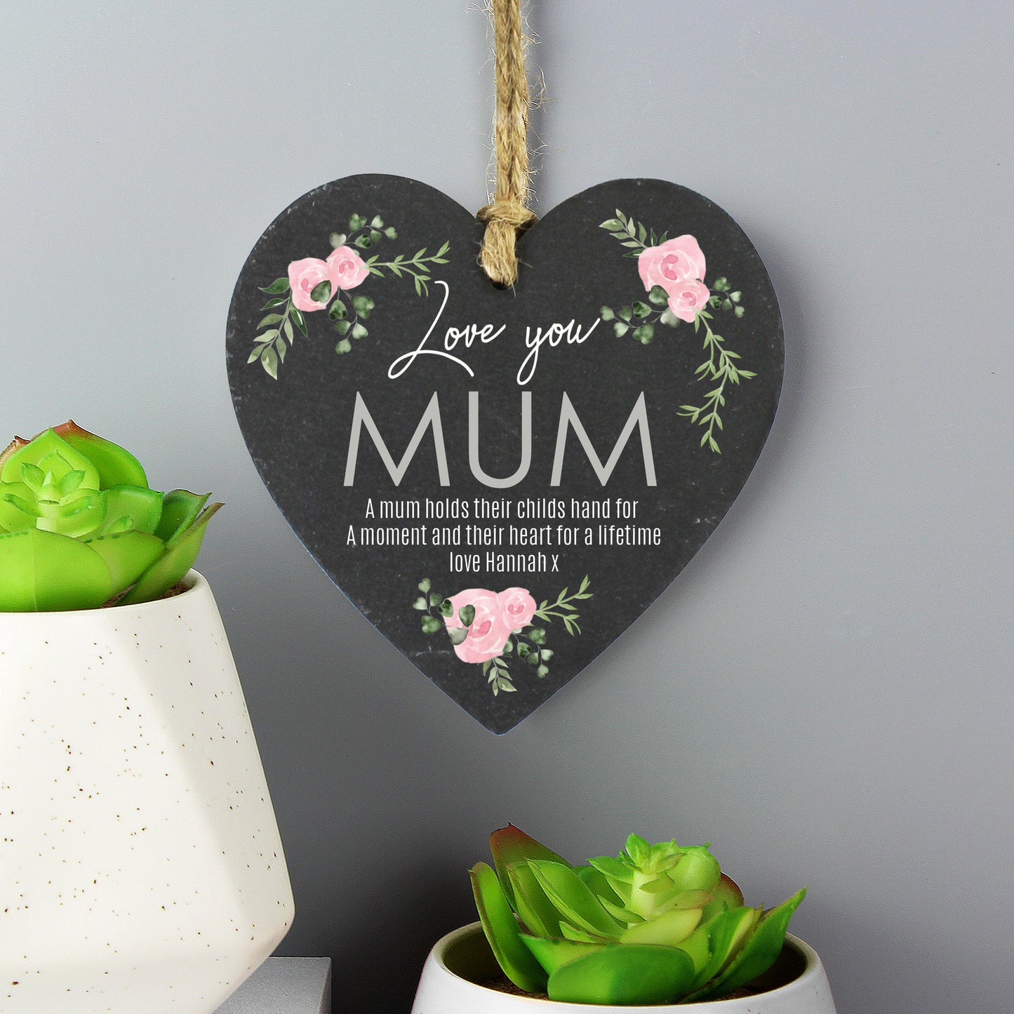 Personalised Abstract Rose Printed Slate Heart Decoration