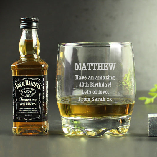 Personalised Tumbler and Whiskey Miniature Set