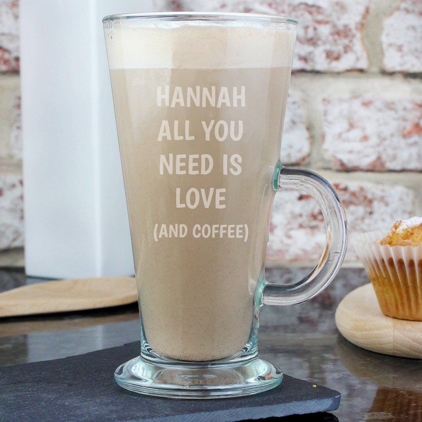 Personalised All You Need Is Love Latte Glass