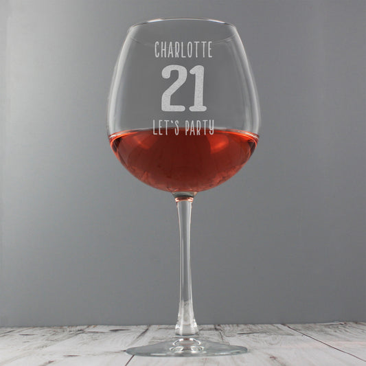 Personalised Big Age Bottle of Wine Glass