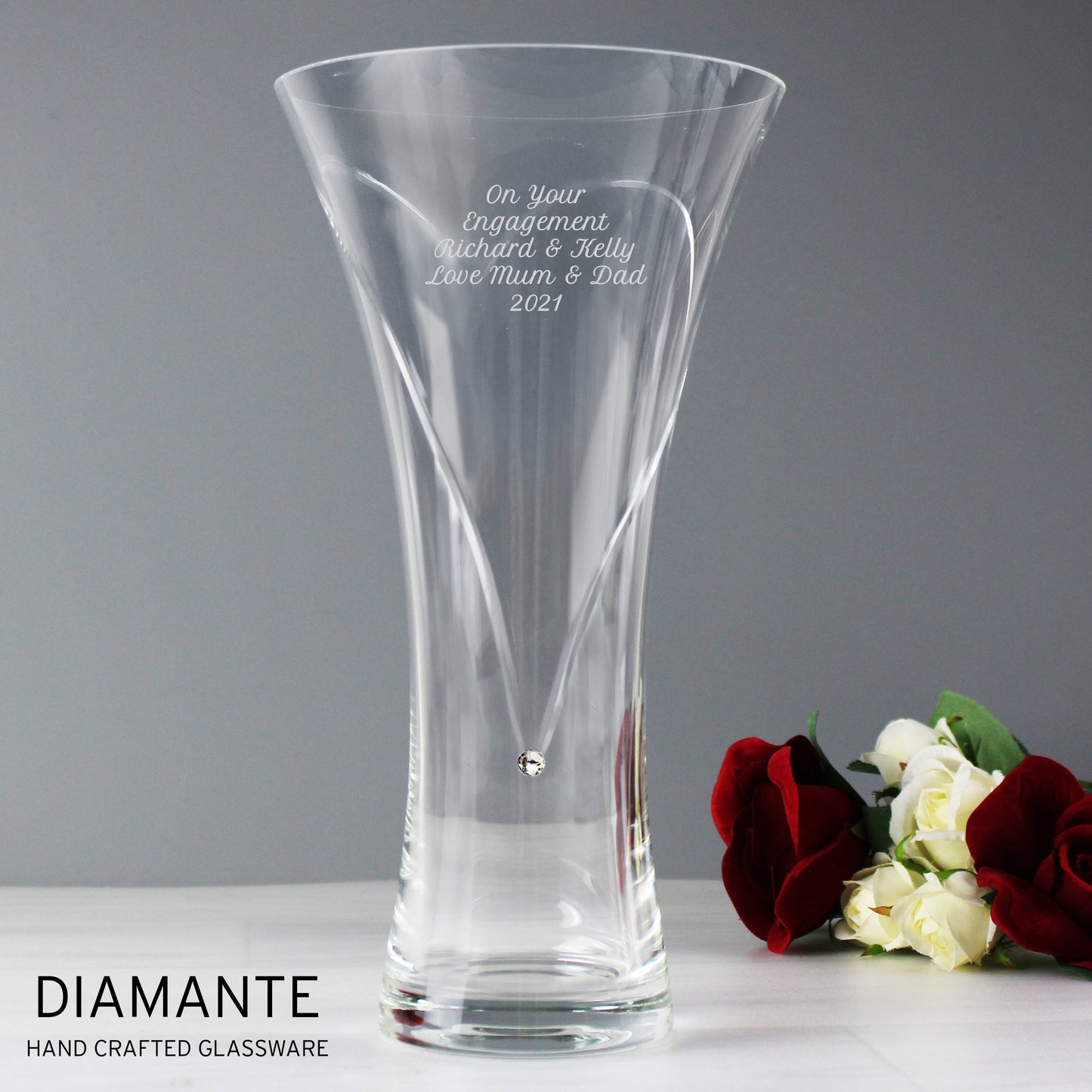 Personalised Large Hand Cut Diamante Heart Vase