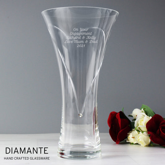 Personalised Large Hand Cut Diamante Heart Vase