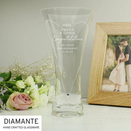 Personalised Free Text Botanical Hand Cut Diamante Heart Vase