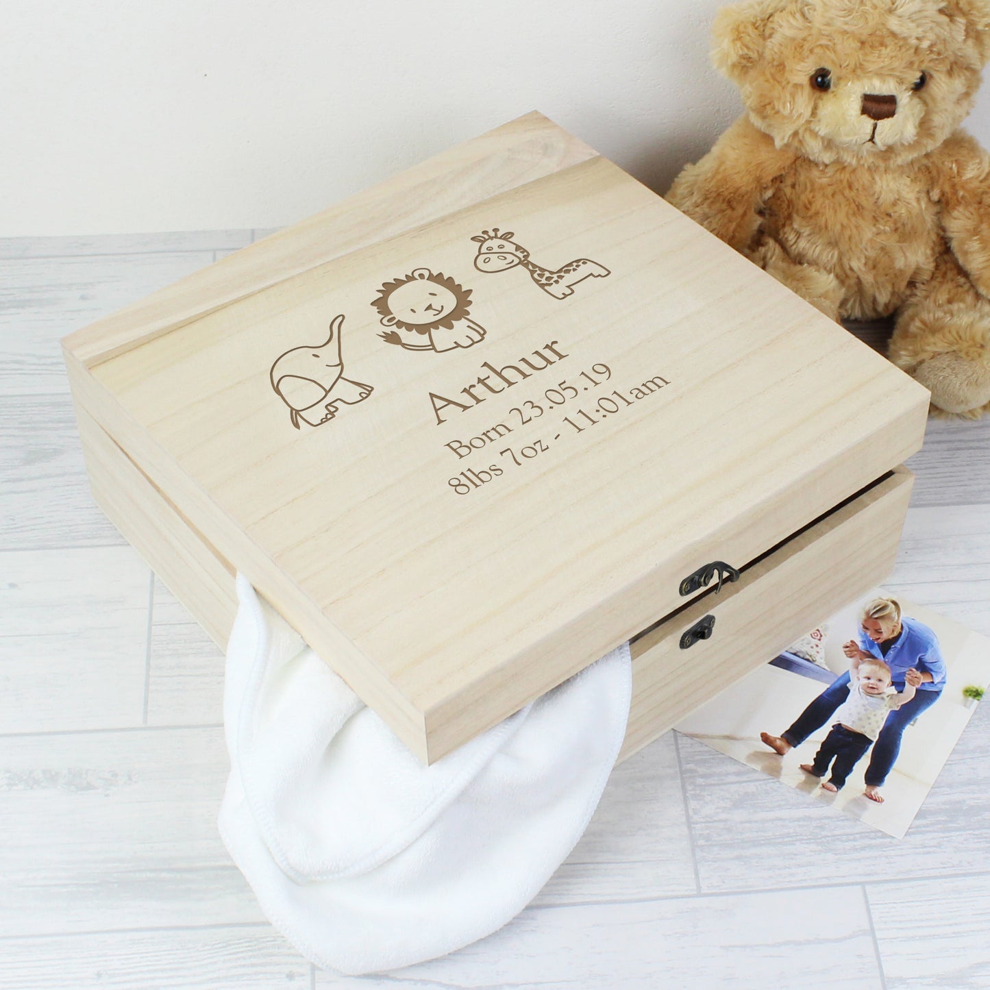 Personalised Hessian Friends Large Wooden Keepsake Box