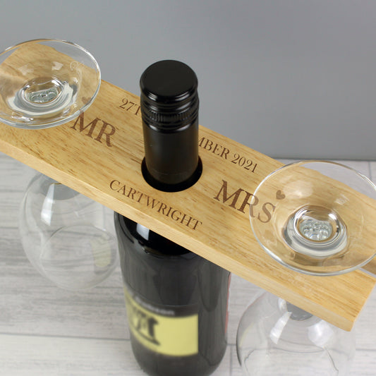 Personalised Married Couple Wine Glass & Bottle Holder