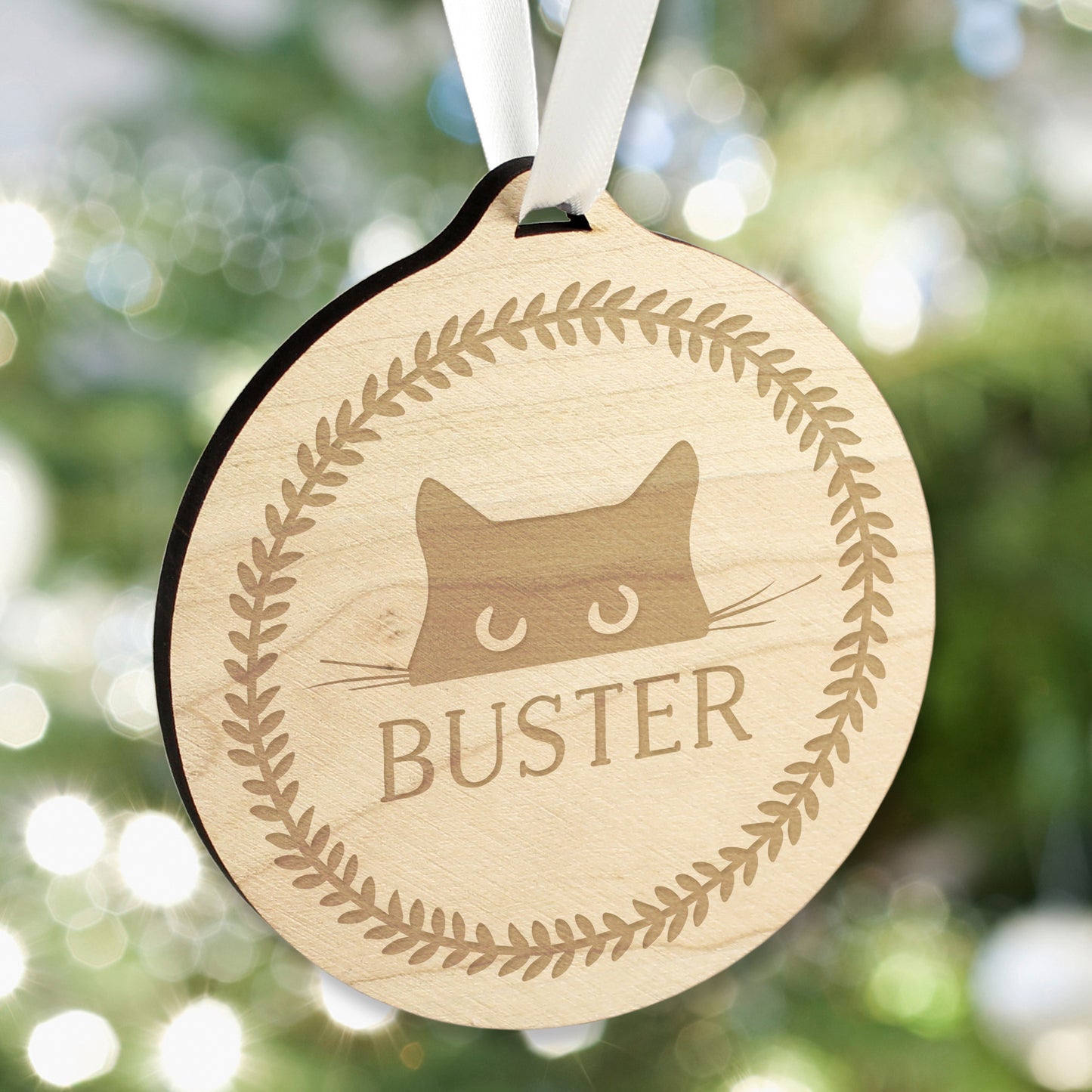 Personalised Cat Round Wooden Bauble