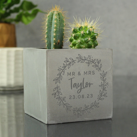 Personalised Floral Wreath Concrete Plant Pot