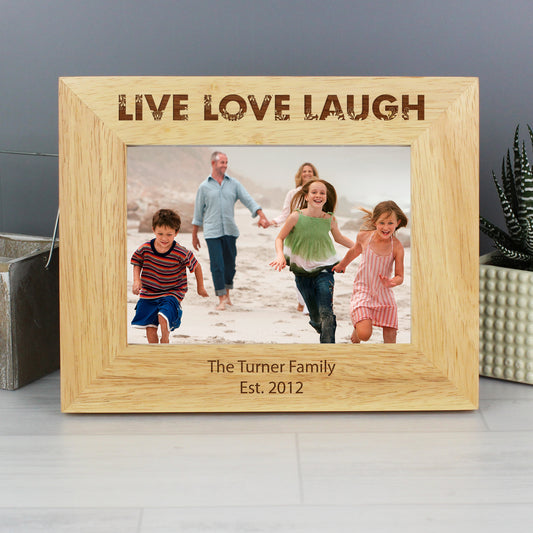 Personalised Live Love Laugh 5x7 Landscape Oak Photo Frame