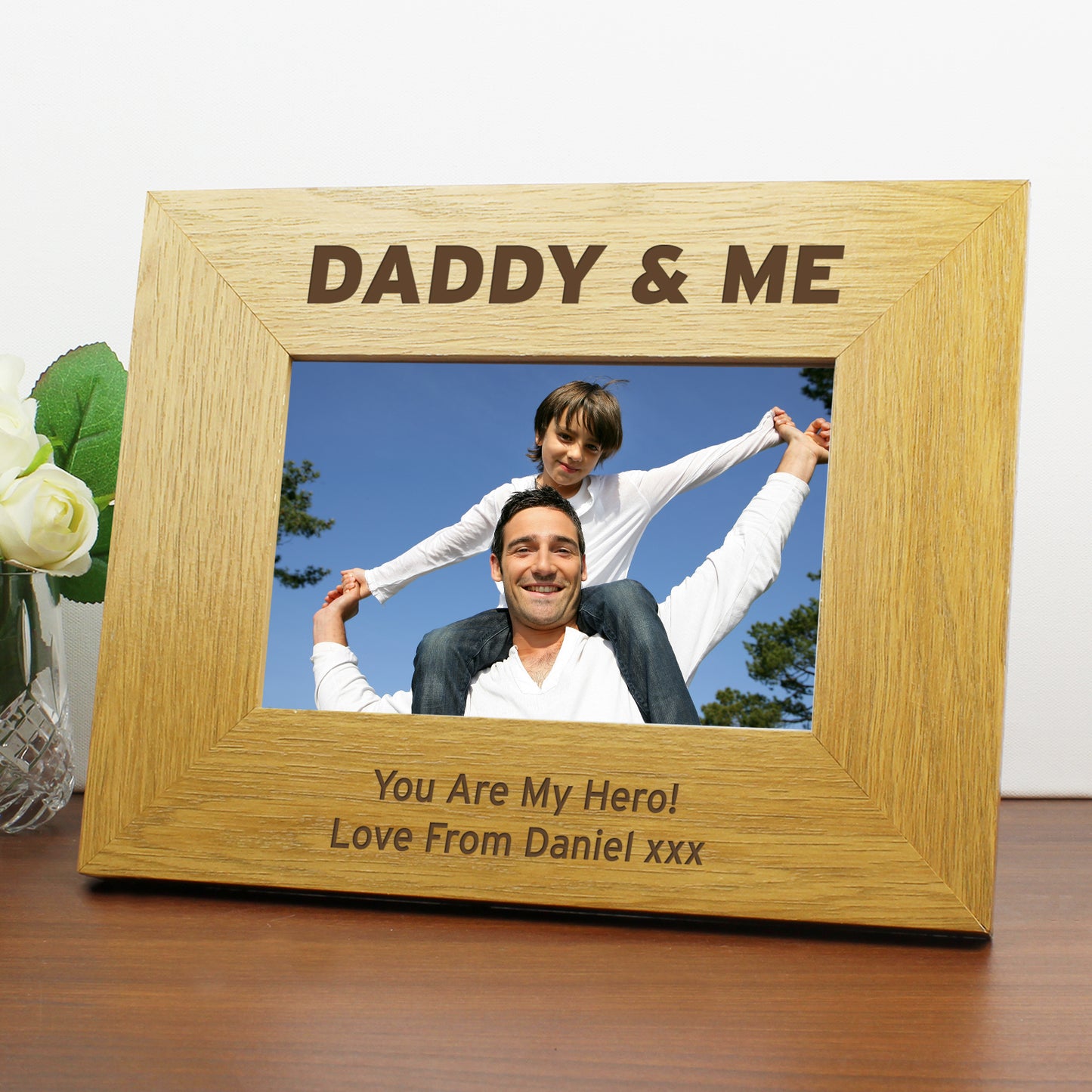 Personalised Oak Finish 6x4 Daddy & Me Photo Frame