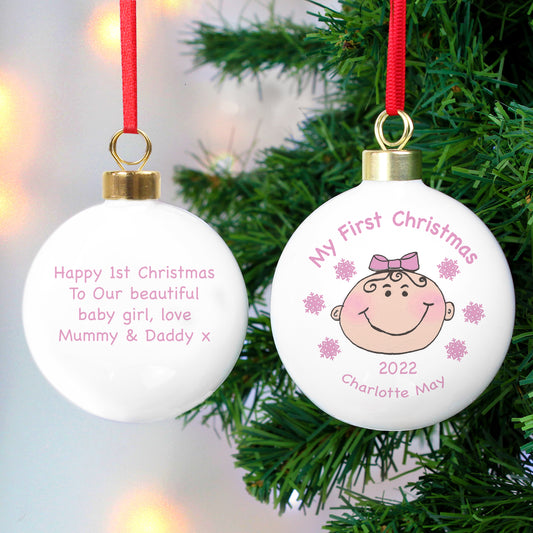 Personalised Baby Girl My First Christmas Bauble