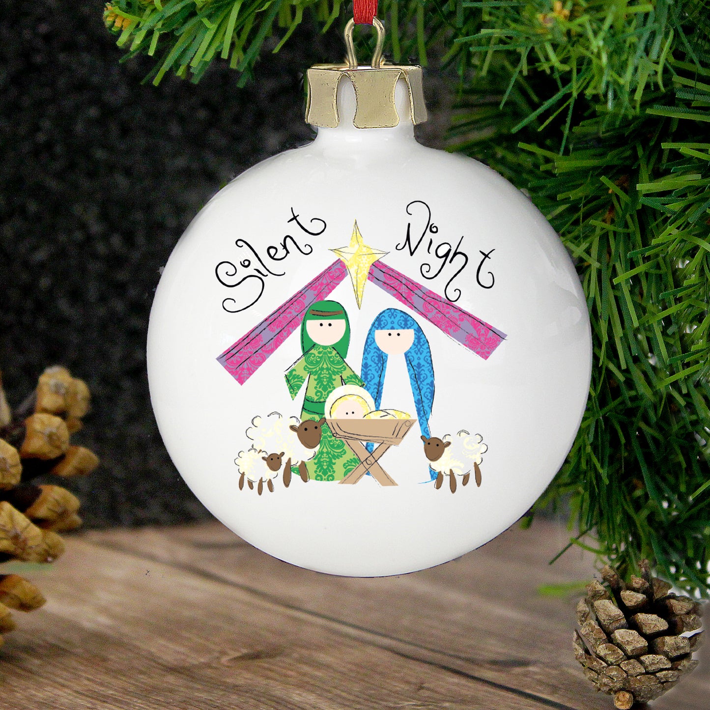 Personalised Nativity Silent Night Bauble