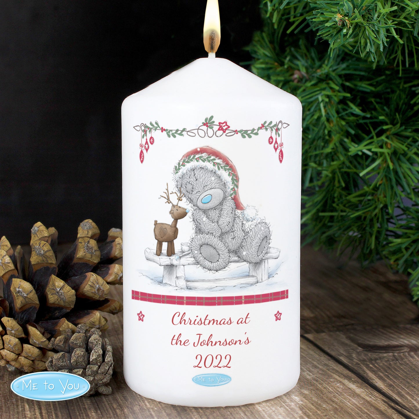 Personalised Me To You Reindeer Pillar Candle