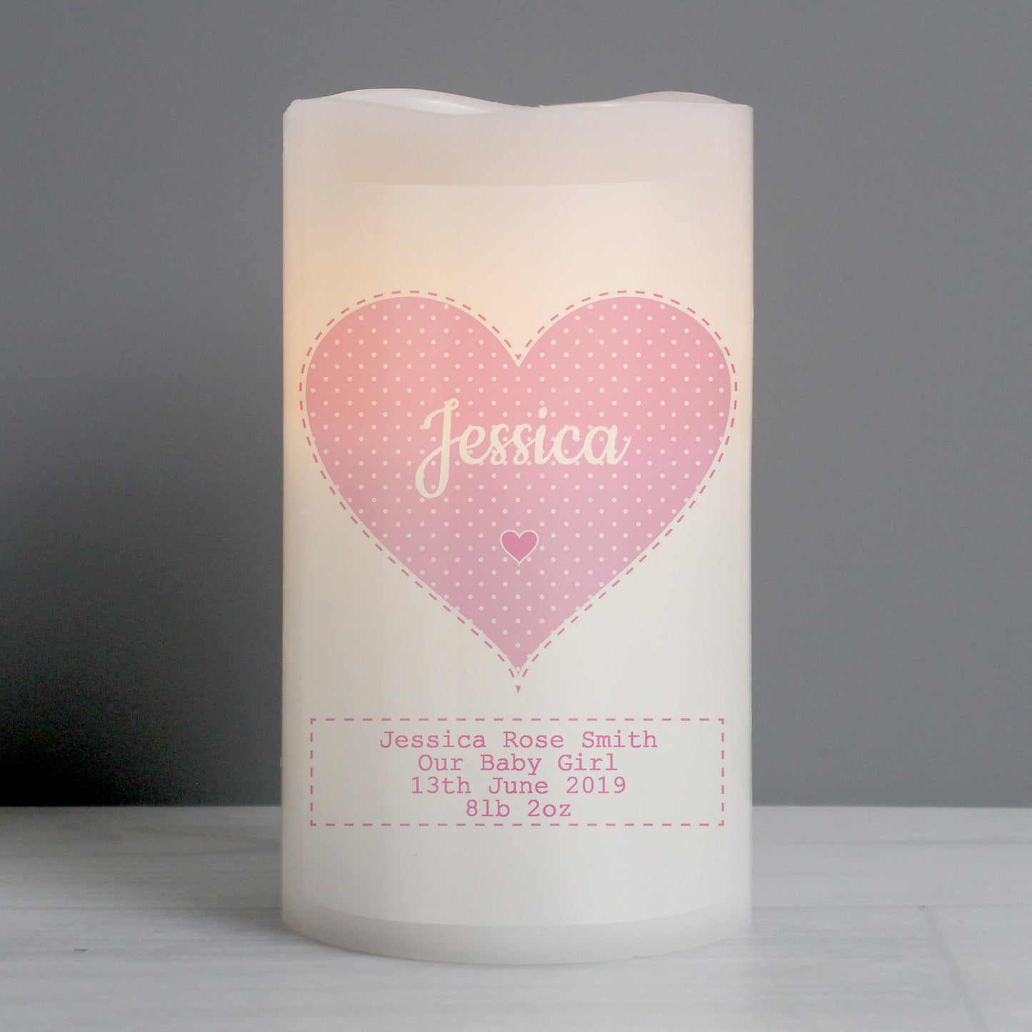 Personalised Stitch & Dot Baby Girl Night Light LED Candle