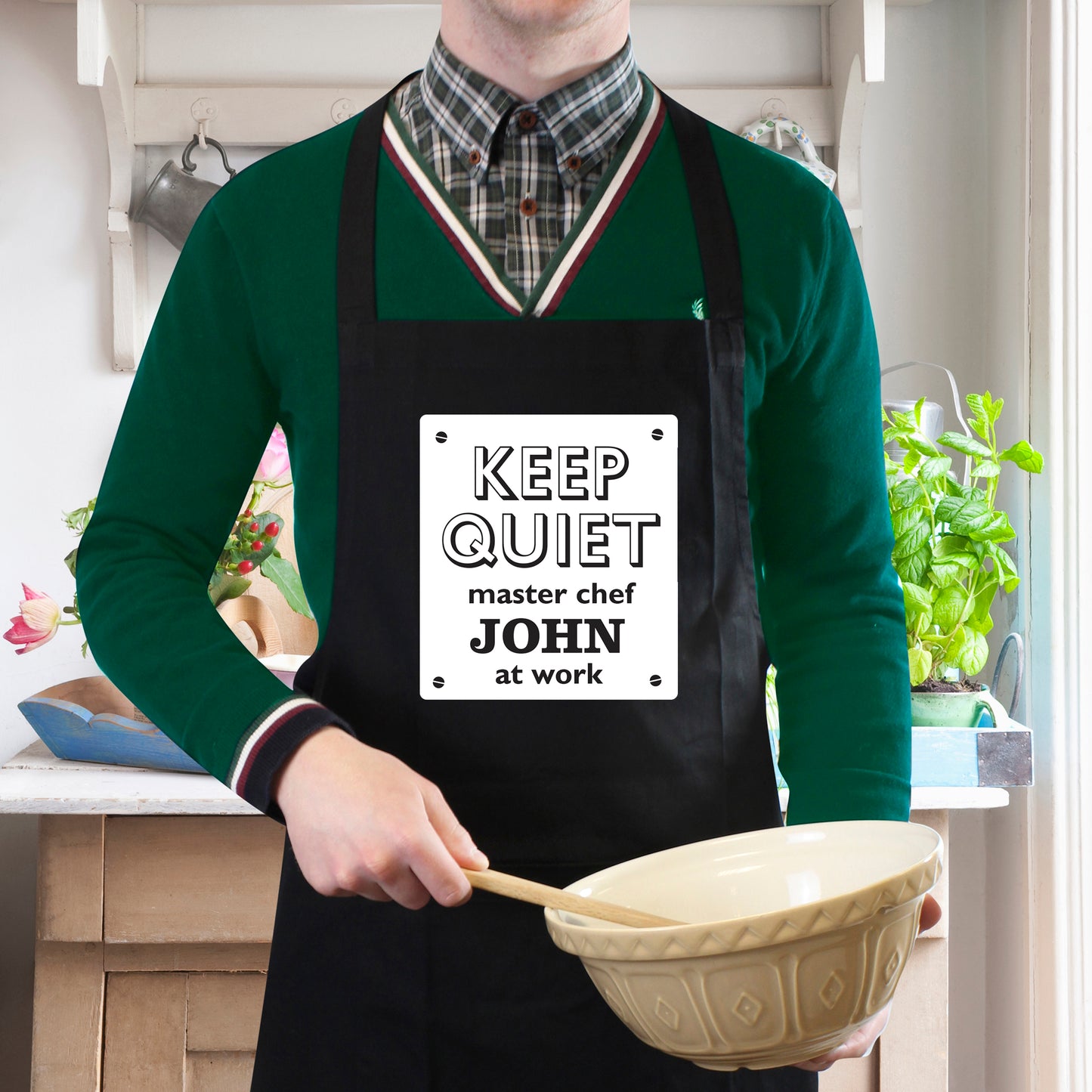 Personalised Keep Quiet Black Apron