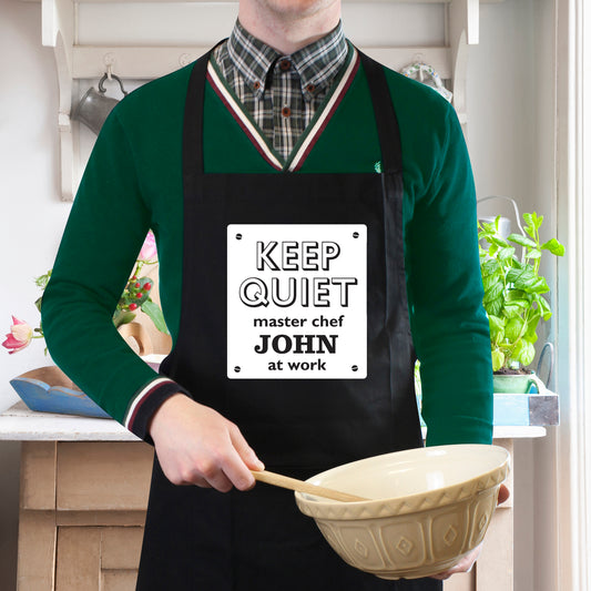 Personalised Keep Quiet Black Apron