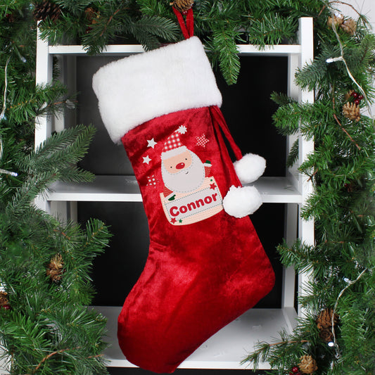 Personalised Pocket Santa Luxury Red Stocking