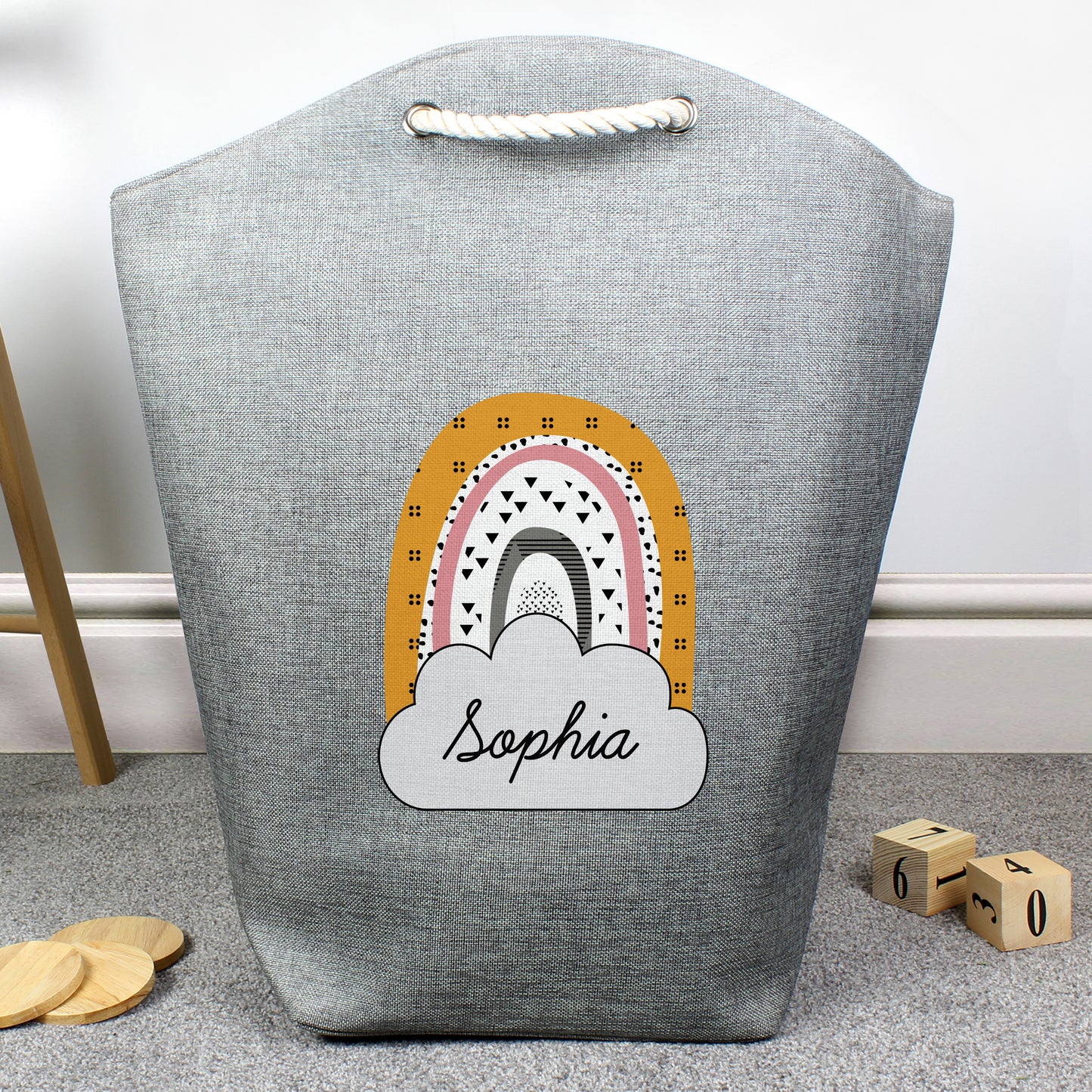 Personalised Mustard & Pink Rainbow Storage Bag