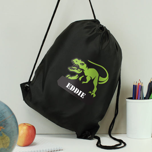 Personalised Dinosaur Black Kit Bag