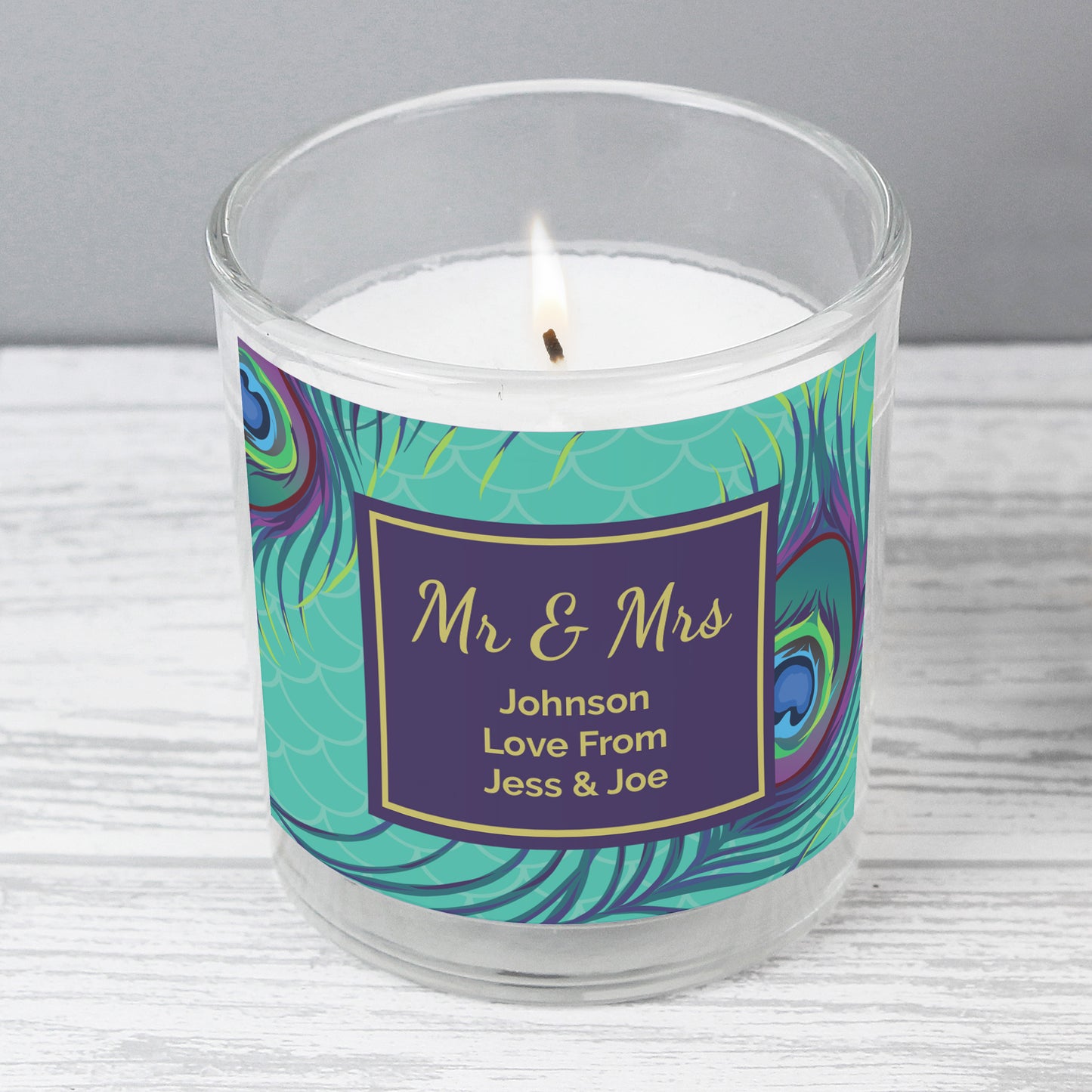 Personalised Peacock Scented Jar Candle