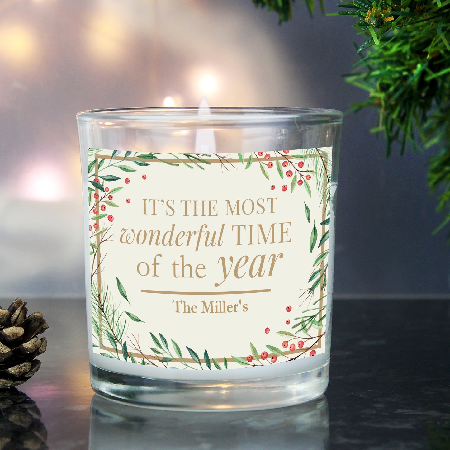 Personalised 'Wonderful Time of The Year' Christmas Scented Jar Candle