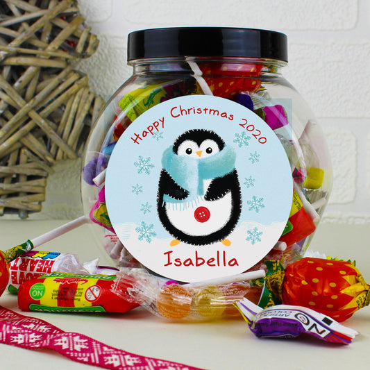 Personalised Felt Stitch Penguin Sweet Jar